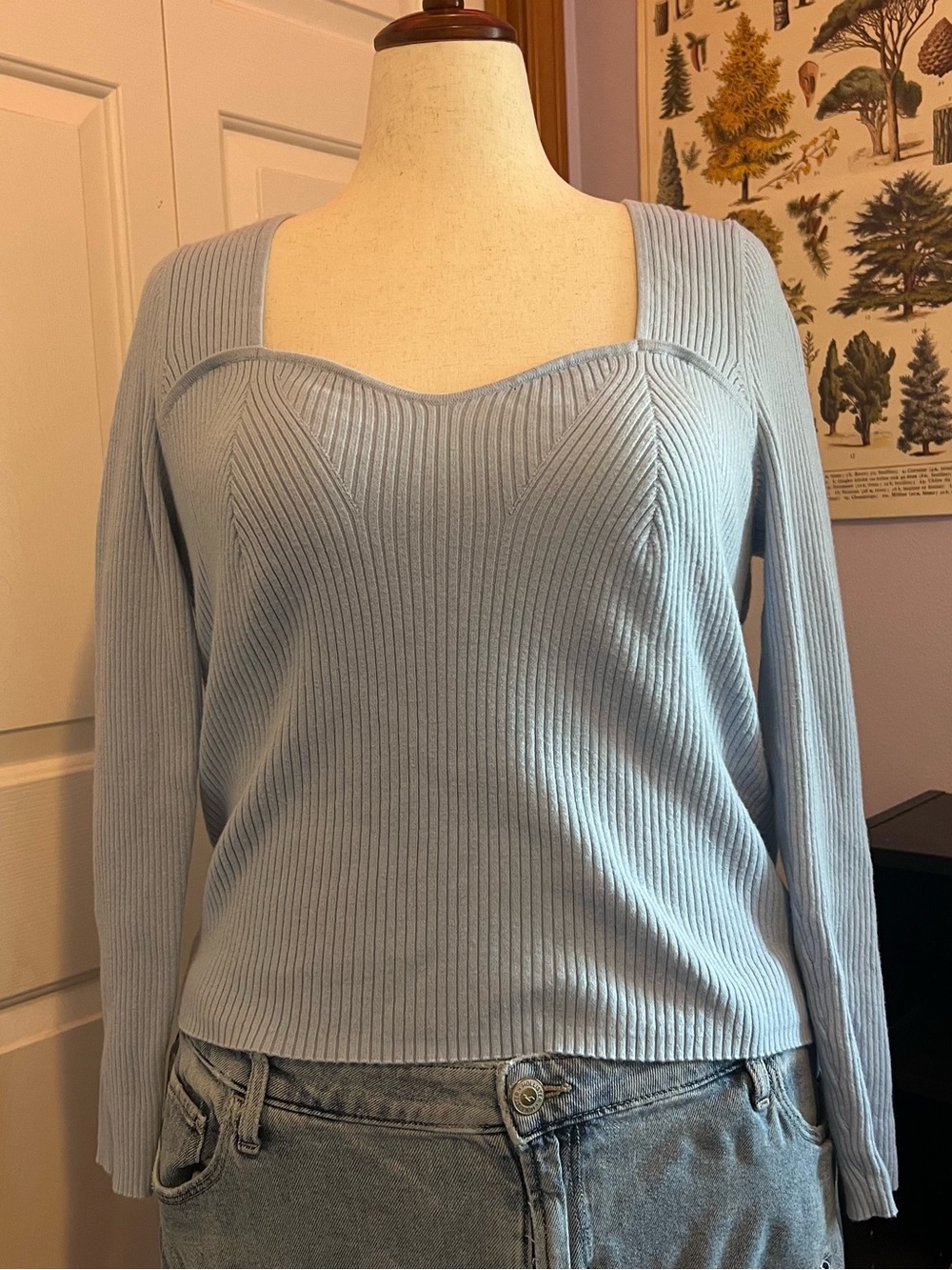 Old Navy Light Blue Ribbed Long Sleeve Square Neck Top